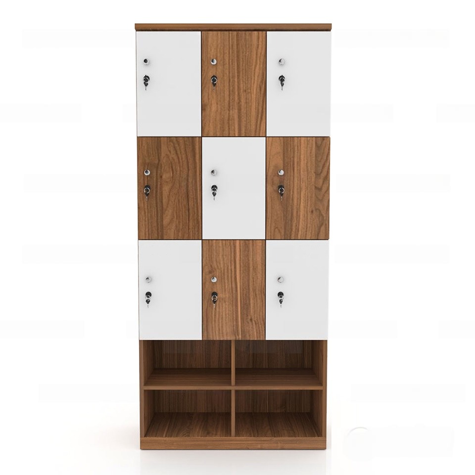 Tủ Locker Gỗ 9 Cánh Kệ Giày Phối Trắng Màu