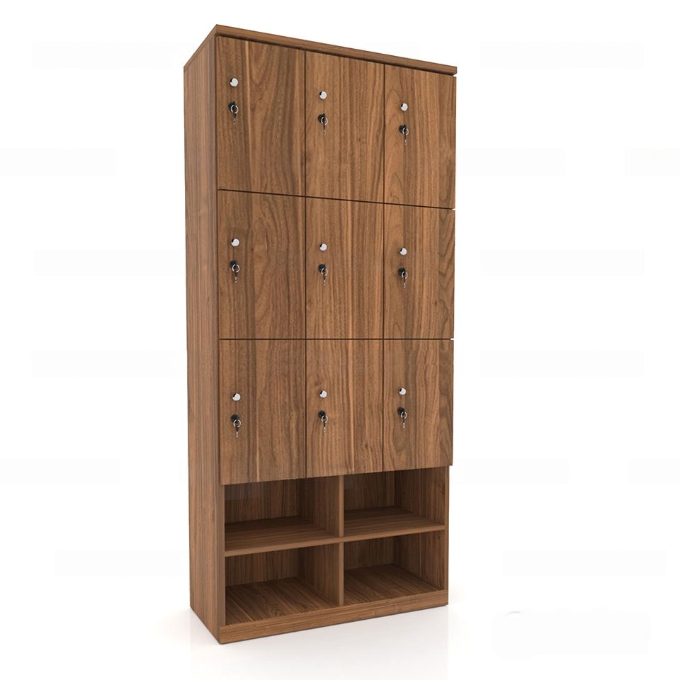 Tủ Locker Gỗ 9 Cánh 3 Khoang Kệ Giày