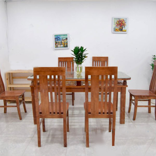 Bàn Ăn Gỗ Sồi Màu Tối 6 Ghế