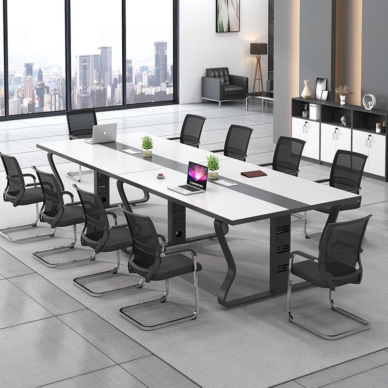 Bàn Họp Chân Sắt Aine 2m4 Trắng Đen