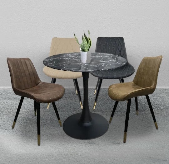 Bộ Bàn Tròn Tulip Giả Đá 4 Ghế Bọc Da – Mã: T117A-4x269A