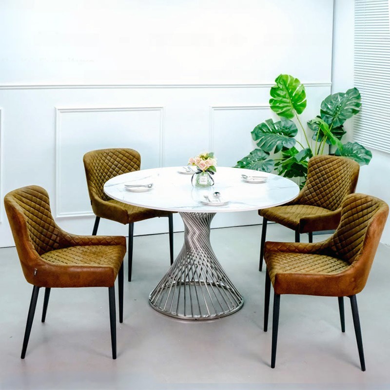 Bộ Bàn Ăn 4 Ghế Mặt Đá Tròn Hiện Đại- Mã: T180-4×2116