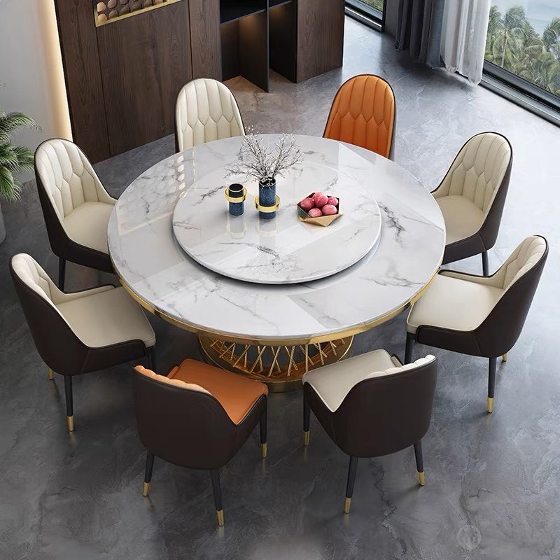 Bộ Bàn Ăn Tròn Xoay Mặt Đá 8 Ghế Sang Trọng- Mã: T1113-15-8×284