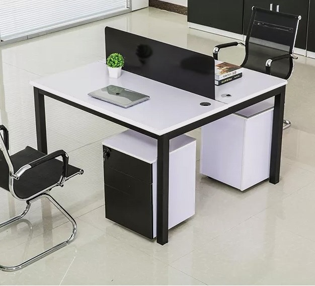 Bàn Làm Việc Nhóm Chân Sắt Phối Đen Trắng