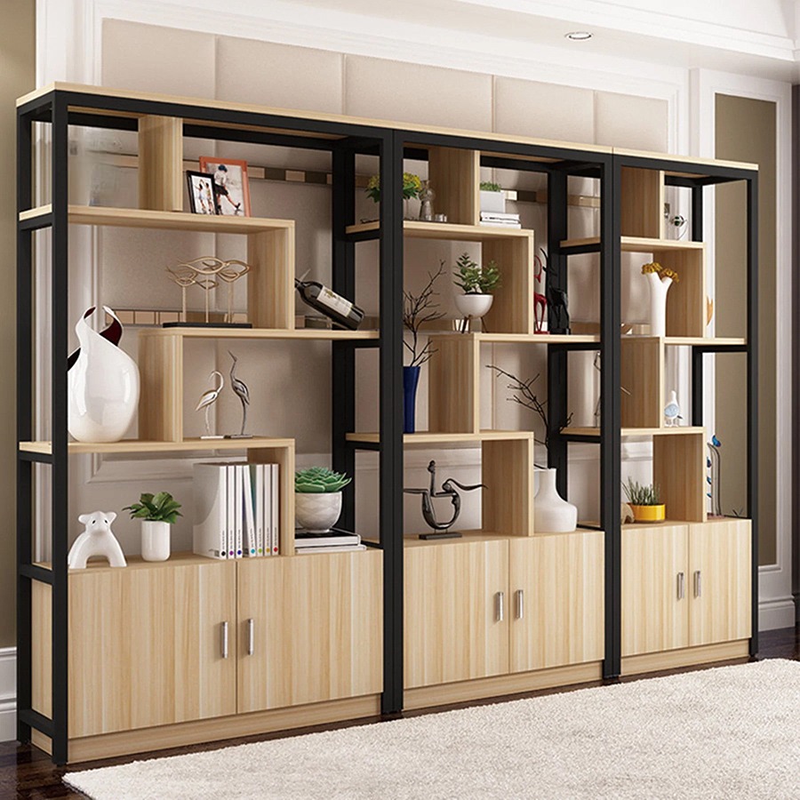 Kệ gỗ sắt có tủ  phong cách hiện đại 01