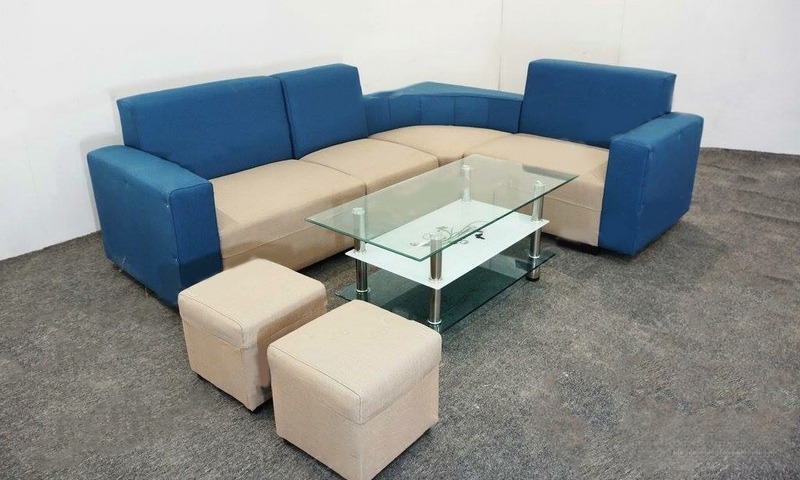 Sofa Nỉ Góc Xanh Pha Trắng