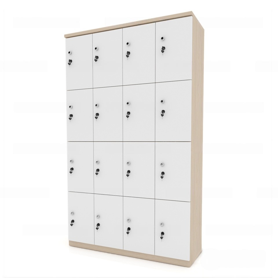 Tủ Gỗ Locker Gửi Đồ 16 Ngăn Trắng