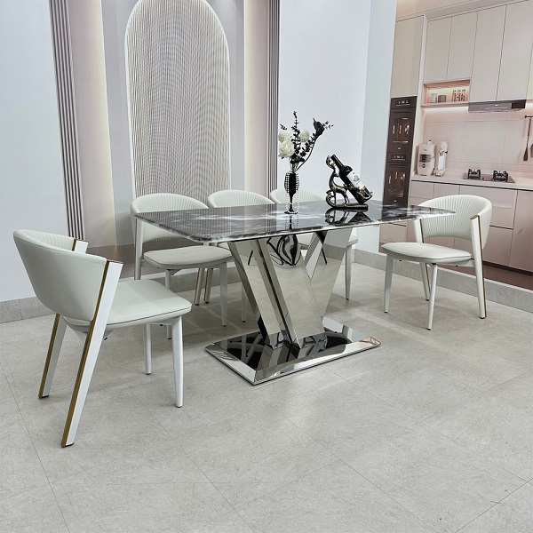 Những mẫu bàn ăn mặt đá với màu sắc trung tính giúp không gian bếp trở nên hiện đại và sang trọng hơn